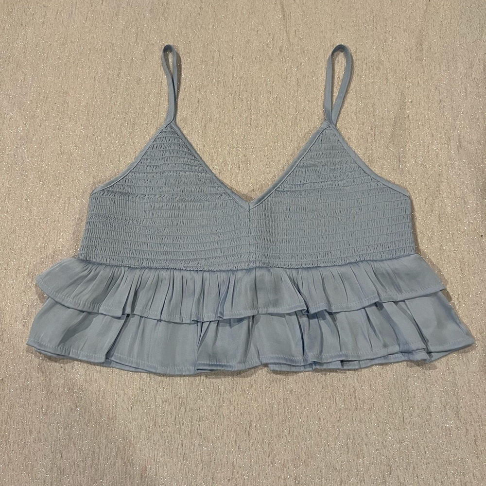 Baby blue ruffle cropped tank top